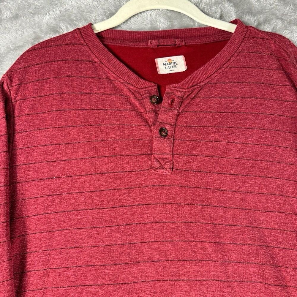 Marine Layer Striped‎ Henley Shirt Men's Large Marge Red/Coral Long Sleeve